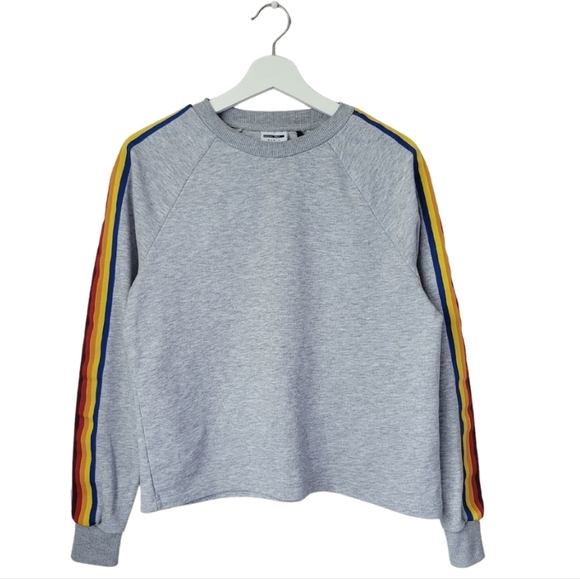 Noisy may Sweaters - NOISY May Sweatshirt with Side Rainbow Stripes Size Small in Gray